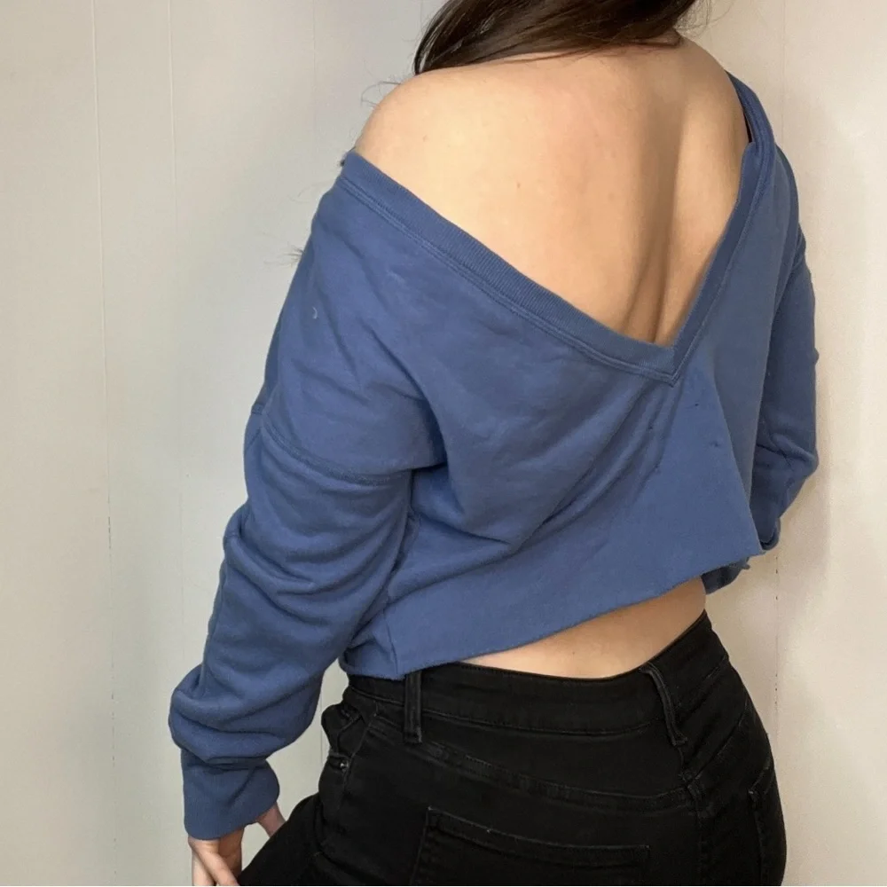 aerie OFFLINE Open Back Sweatshirt Blue New With Tags Size Small - Picture 2 of 11